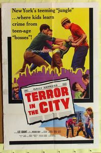 3e827 TERROR IN THE CITY 1sh '65 Lee Grant, Richard Bray, kids learning crime from teen-age bosses!