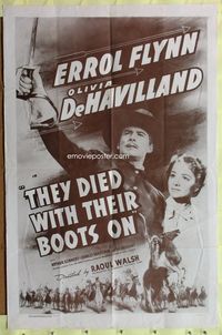 3e834 THEY DIED WITH THEIR BOOTS ON one-sheet R56 great image of heroic Errol Flynn as Custer!