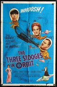 3e841 THREE STOOGES IN ORBIT one-sheet '62 astro-nuts Moe, Larry & Curly-Joe meet the sexy Martians!