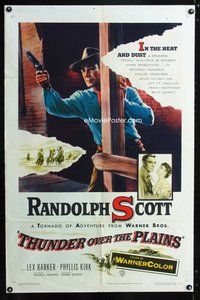 3e847 THUNDER OVER THE PLAINS one-sheet movie poster '53 cowboy Randolph Scott with revolver!