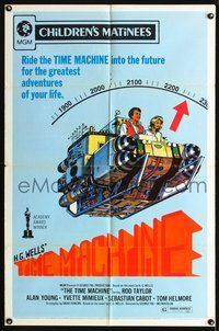 3e855 TIME MACHINE one-sheet poster R72 H.G. Wells, George Pal, cool sci-fi art of the Time Machine!