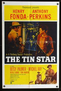 3e857 TIN STAR one-sheet movie poster '57 art of cowboys Henry Fonda & Anthony Perkins!