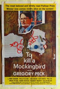 3e860 TO KILL A MOCKINGBIRD one-sheet poster '63 Gregory Peck classic, from Harper Lee's novel!