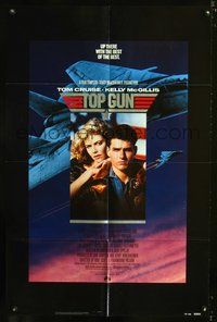 3e867 TOP GUN one-sheet poster '86 great image of Tom Cruise & Kelly McGillis, Navy fighter jets!