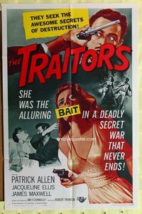 3e877 TRAITORS one-sheet '63 sexy babe with gun, they seek the awesome secrets of destruction!
