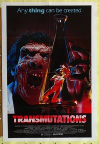 3e878 TRANSMUTATIONS one-sheet poster '86 wild grotesque scientist monster holds girl in beaker!