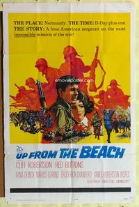 3e902 UP FROM THE BEACH one-sheet poster '65 artwork of Normandy on D-Day plus one by McCarthy!