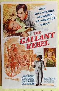 3e906 VANQUISHED one-sheet movie poster R61 Gallant Rebel! John Payne, sexy Jan Sterling artwork!