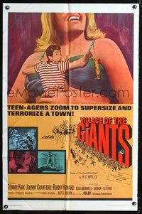3e911 VILLAGE OF THE GIANTS one-sheet '65 classic image of boy in gigantic sexy girl's cleavage!