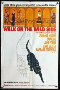 3e915 WALK ON THE WILD SIDE one-sheet movie poster '62 artwork of sexy Jane Fonda & black cat!