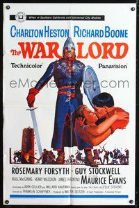 3e921 WAR LORD one-sheet movie poster '65 Charlton Heston all decked out in armor with sword!