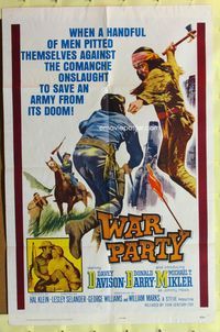 3e922 WAR PARTY one-sheet movie poster '65 Comanche Indian onslaught, cool battle art!