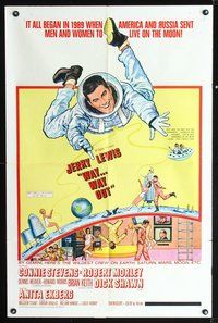 3e925 WAY WAY OUT one-sheet movie poster '66 astronaut Jerry Lewis sent to live on the moon in 1989!