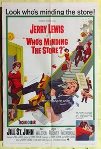 3e944 WHO'S MINDING THE STORE one-sheet '63 Jerry Lewis is the unhandiest handyman, Jill St. John
