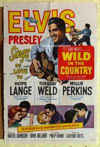 3e948 WILD IN THE COUNTRY 1sh '61 Elvis Presley sings of love to Tuesday Weld, rock & roll musical!