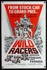 3e952 WILD RACERS one-sheet movie poster '68 Fabian, AIP, cool art of formula one car racing!