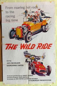 3e953 WILD RIDE one-sheet movie poster '60 cool art of hot rod racing, very young Jack Nicholson!