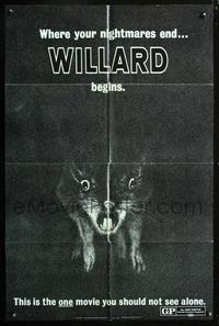 3e958 WILLARD teaser 1sheet '71 creepy close up of rat, where your nightmares end, Willard begins!