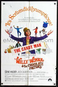 3e959 WILLY WONKA & THE CHOCOLATE FACTORY one-sheet '71 Gene Wilder, it's scrumdidilyumptious!