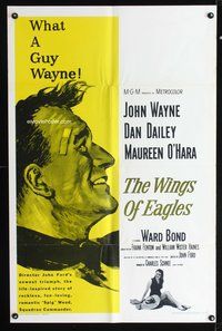 3e963 WINGS OF EAGLES one-sheet movie poster R66 Air Force pilot John Wayne, What A Guy Wayne!