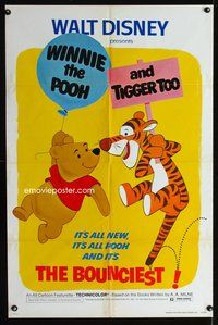 3e964 WINNIE THE POOH & TIGGER TOO one-sheet poster '74 Disney, characters created by A.A. Milne!