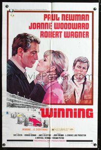 3e965 WINNING one-sheet '69 Paul Newman, Joanne Woodward, Indy car racing art by Howard Terpning!