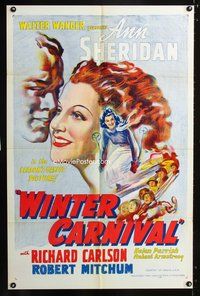 3e967 WINTER CARNIVAL one-sheet movie poster R48 Ann Sheridan, strange billing of Robert Mitchum!
