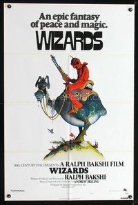 3e972 WIZARDS one-sheet movie poster '77 Ralph Bakshi, cool fantasy art by William Stout!
