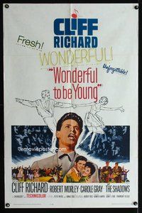 3e977 WONDERFUL TO BE YOUNG one-sheet movie poster '62 Cliff Richard, Robert Morley, rock 'n' roll!