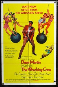 3e980 WRECKING CREW one-sheet poster '69 cool art of Dean Martin as Matt Helm with sexy spy babes!