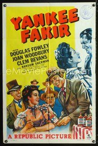3e983 YANKEE FAKIR one-sheet poster '47 Douglas Fowley, Joan Woodbury, snake-oil salesman artwork!