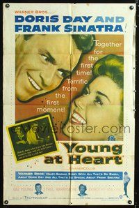 3e987 YOUNG AT HEART one-sheet movie poster '54 great close up image of Doris Day and Frank Sinatra!