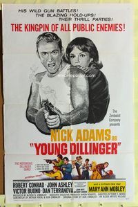 3e988 YOUNG DILLINGER one-sheet movie poster '65 wild art of Nick Adams with tommy gun!