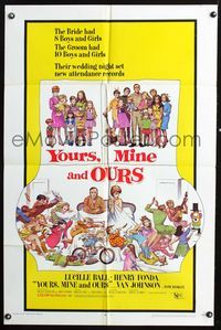 3e994 YOURS, MINE & OURS 1sheet '68 art of Henry Fonda, Lucy Ball & their 18 kids by Frank Frazetta!