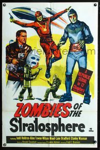 3e998 ZOMBIES OF THE STRATOSPHERE one-sheet poster '52 great artwork image of aliens with guns!