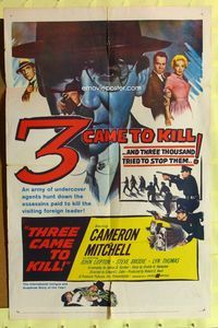 3f895 THREE CAME TO KILL one-sheet movie poster '60 Cameron Mitchell, John Lupton, cool spy artwork!