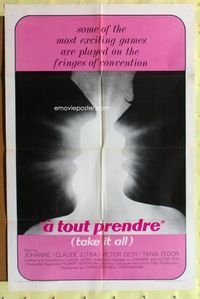 3f871 TAKE IT ALL one-sheet poster '66 A tout prendre, Victor Desy, Tania Fedor, romantic image!