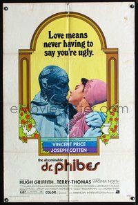 3f015 ABOMINABLE DR. PHIBES 1sh '71 Vincent Price says love means never having to say you're ugly!