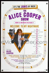 3f026 ALICE COOPER: WELCOME TO MY NIGHTMARE 1sh '75 it's the JAWS of rock,cool art of Alice Cooper!