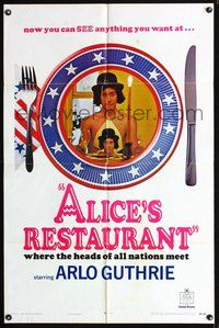 3f027 ALICE'S RESTAURANT style B teaser one-sheet poster '69 Arlo Guthrie, Penn, musical comedy!