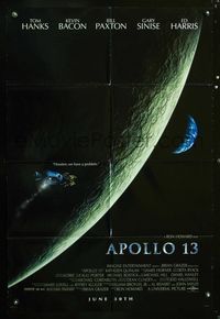 3f040 APOLLO 13 DS Advance one-sheet '95 Tom Hanks, Bill Paxton, Ron Howard, cool space image!