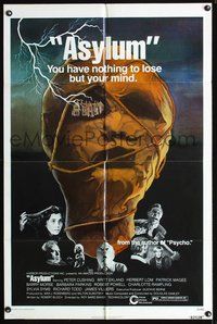 3f049 ASYLUM one-sheet poster '72 Peter Cushing, Britt Ekland, Robert Bloch, great mummy horror art!