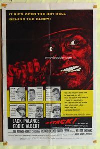 3f053 ATTACK one-sheet movie poster '56 Robert Aldrich, WWII soldiers Jack Palance & Eddie Albert!