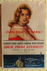 3f058 BACK FROM ETERNITY one-sheet poster '56 super close up of that sexy Anita Ekberg, Robert Ryan!
