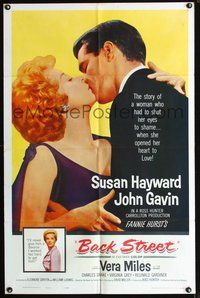3f059 BACK STREET one-sheet movie poster '61 Susan Hayward & John Gavin romantic close up!