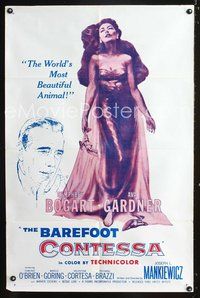 3f067 BAREFOOT CONTESSA 1sheet R60 great artwork of Humphrey Bogart & sexy full-length Ava Gardner!