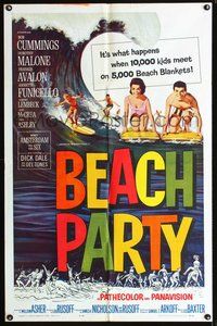 3f072 BEACH PARTY one-sheet '63 Frankie Avalon & Annette Funicello riding a wave on surf boards!