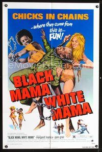 3f093 BLACK MAMA WHITE MAMA 1sheet '72 classic wacky sexy art of two barely dressed chicks w/chains!