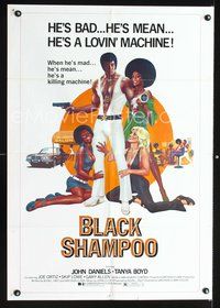 3f099 BLACK SHAMPOO one-sheet '76 blaxploitation, He's bad... He's mean... He's one bad hairdresser!