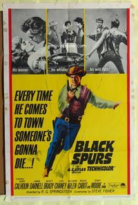 3f101 BLACK SPURS one-sheet poster '65 every time Rory Calhoun comes to town, someone's gonna die!